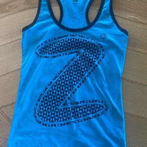 Zumba Fitness Bright Blue Racerback Tank with Black Graphic